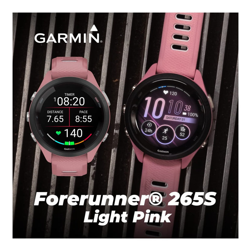 Wearable4U Garmin Forerunner 265S Music GPS Running Smartwatch en color rosa con pantalla táctil AMOLED y auriculares incluidos