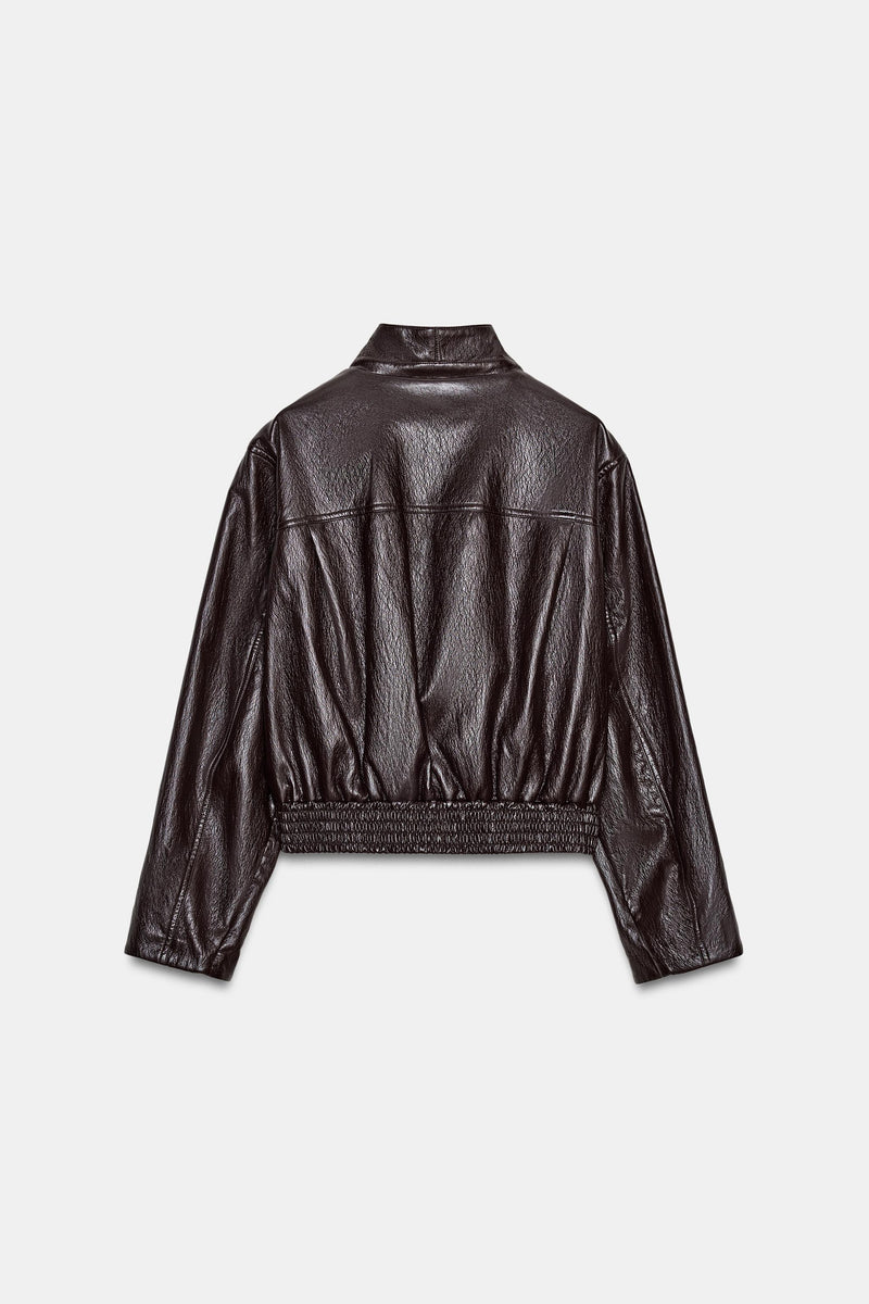 Chaqueta Bomber Corta Efecto Piel Zara