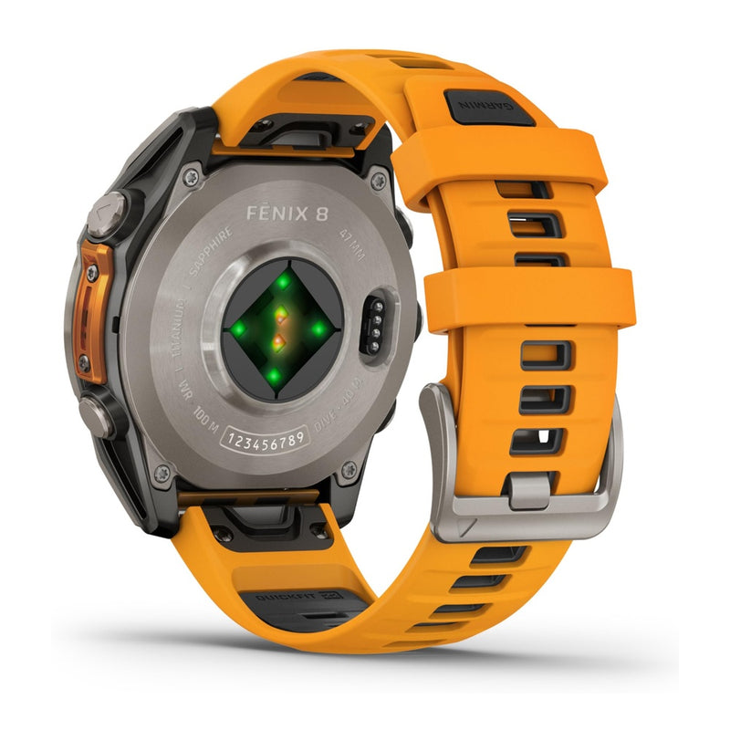 Wearable4U - Reloj inteligente Garmin Fenix 8 multideporte AMOLED Sapphire, titanio con banda naranja/graphite