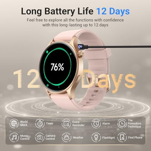 Fitpolo Smart Watch for Women,1.3" AMOLED Touchscreen Fitness Tracker, Make/Answer Calls, Heart Rate SpO2 Monitor, 3ATM Waterproof, Sleep & Activity Tracking Smartwatch for Android Phones iPhone
