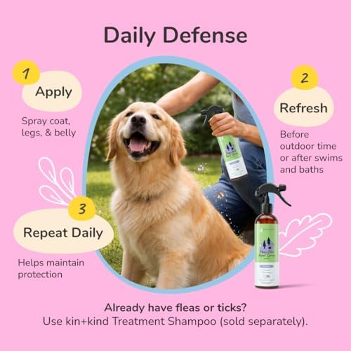 kin+kind Natural Flea and Tick Prevention for Dogs – Non-Greasy Coat Spray, Vet-Formulated, Lavender, 12 fl oz