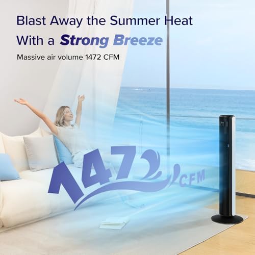 Levoit Tower Fan for Bedroom, 1472 CFM Fans that Blow Cold Air, 22dB Quiet