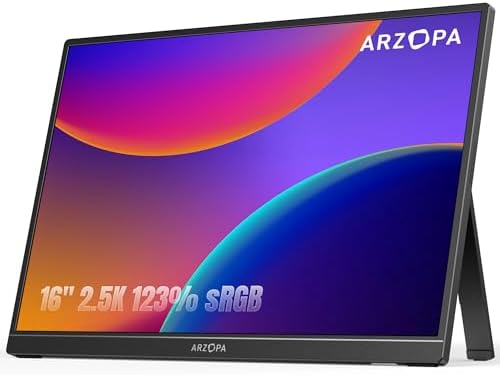 ARZOPA 16.1'' 180Hz 2.5K Portable Monitor, 2560x1440 QHD 107% sRGB Kickstand Portable Gaming Monitor with HDR, Ultra Slim, Eye Care, External Second Screen for Laptop, PC, PS5, Mac, Xbox-Z3FC