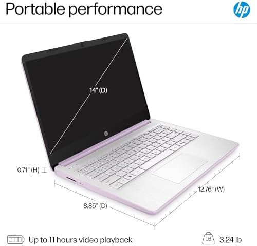 HP 14” Laptop Ultra-Portable Computer 2026 Student Business, MS Office, Copilot AI, Intel 4-Core CPU, 4GB RAM, 628GB Storage (128GB UFS+500GB Ext), Long Battery, MaxsolAccessory, Win 11 Pro, Lavender