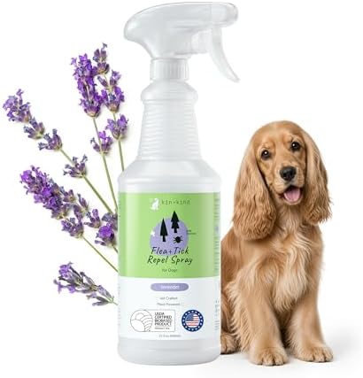 kin+kind Natural Flea and Tick Prevention for Dogs – Non-Greasy Coat Spray, Vet-Formulated, Lavender, 12 fl oz
