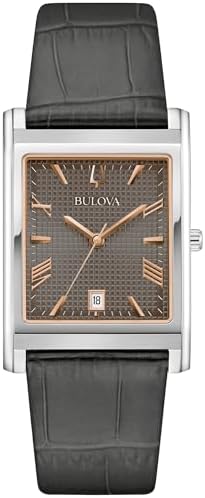 Bulova Men's Classic Sutton 3-Hand Calendar Quartz Leather Strap, Patterned Dial, Sapphire Crystal, 29 x 41mm