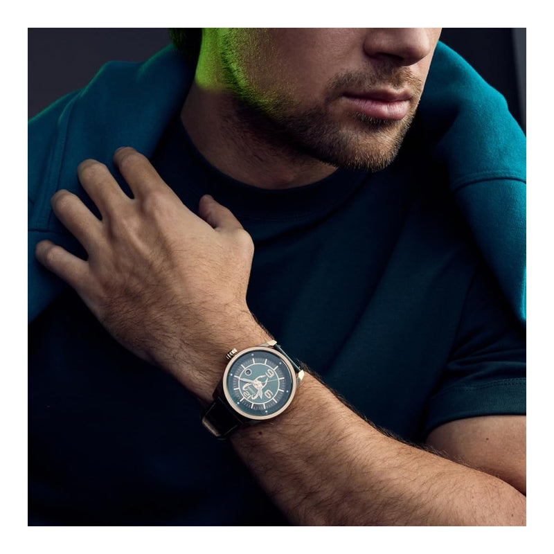 Citizen Eco-Drive Loki - Reloj hombre, acero inoxidable oro rosa, correa piel texturizada verde, modelo: AW1363-06W