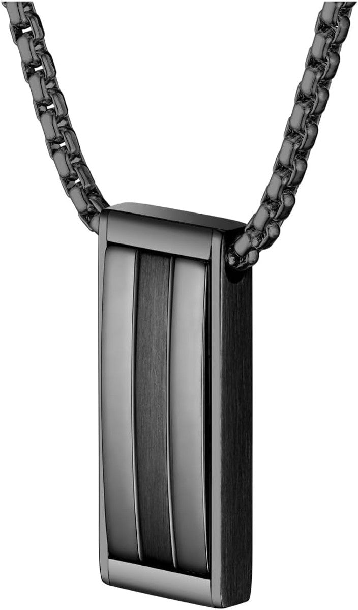 BOSS Jewelry Men’s Brooks Stainless Steel Necklace with Stripe-Effect Pendant