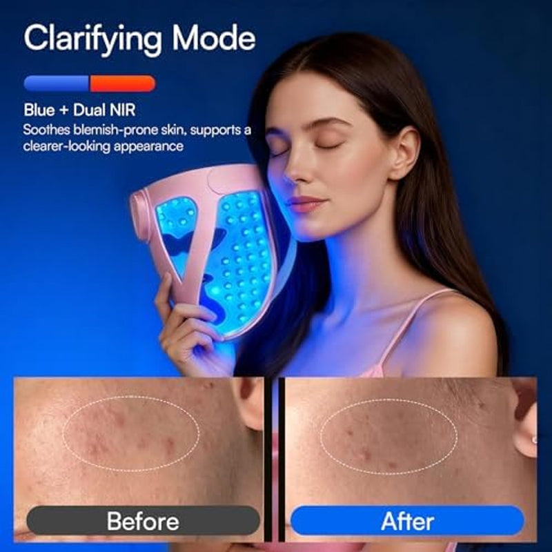INIA Glow 4D - Máscara de terapia de luz roja inalámbrica para cara, NIR dual, 320 LED, 4 modos, refrigeración debajo de los ojos, máscara facial LED inalámbrica y recargable para el hogar y viajes, regalos de cuidado de la piel para mujeres, mamá, esposa