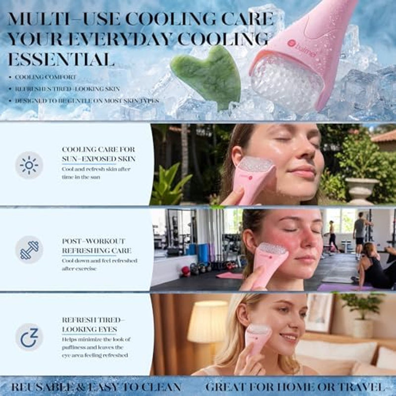 BAIMEI IcyMe - Rodillo de hielo para cara y juego de herramientas faciales Gua Sha, rodillo facial de hielo que reduce la hinchazón, alivia las migrañas, herramientas para el cuidado de la piel