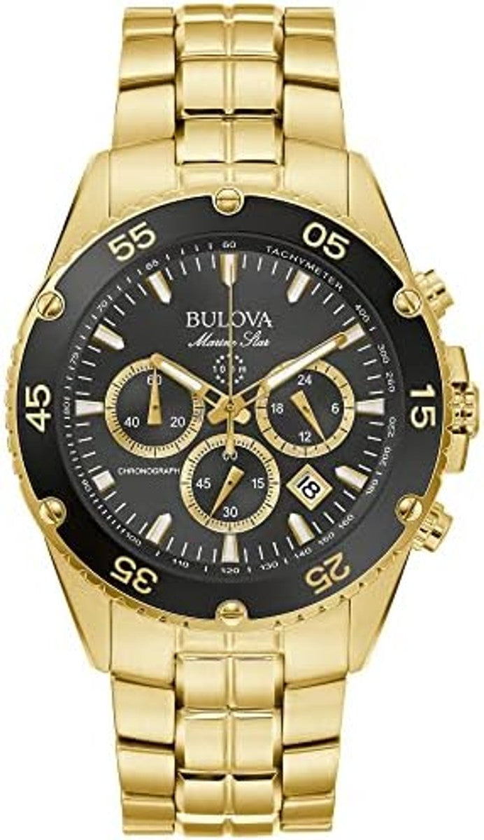 Bulova Men's Marine Star Gold Chronograph Stainless Steel Watch, Black Dial Style: 98B406