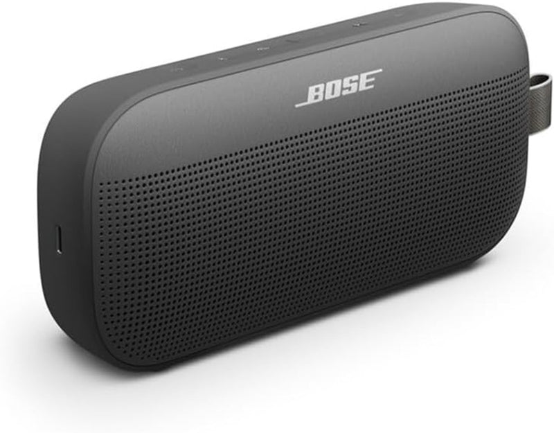 Bose SoundLink Flex Portable Bluetooth Speaker (2nd Gen), Outdoor Speaker with Hi-Fi Audio, Up to 12 Hours Battery, Waterproof and Dustproof, + Slinger Hard Travel Case & USB Plug (Black)