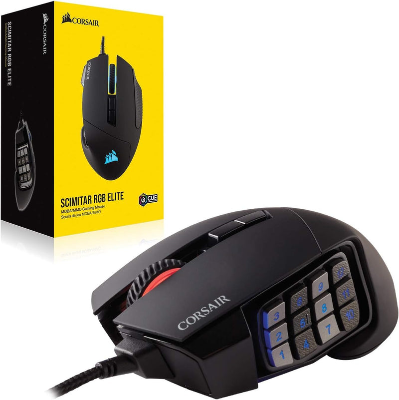 Corsair Scimitar RGB Elite Wired MMO MOBA PC Gaming Mouse – Black