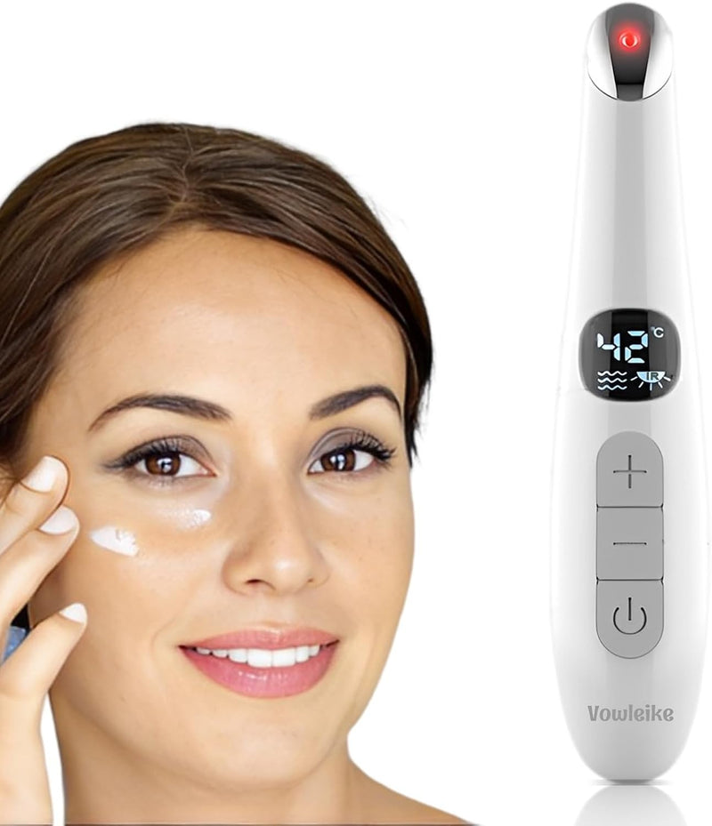Vowleike Varita de Levantamiento de Ojos, 3 en 1 con Luz Roja Vibratoria 98°F a 113°F Pantalla LCD Masajeador de Ojos para Ojos Secos, Ojeras e Hinchazón, Eléctrico para Cara, Bolígrafo Escultor de