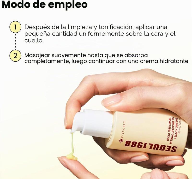K-SECRET SEOUL 1988 Suero de Retinal – Formulado con Liposoma de Retinal Avanzado 2% y Extracto de Ginseng Negro 58%