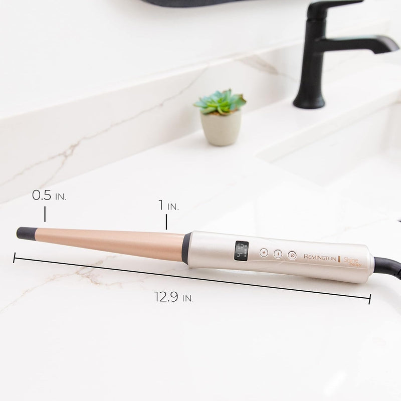 Remington Shine Therapy - Varita rizadora cónica con infusión de aceite de argán y queratina de ½ a 1 pulgada para rizos naturales, incluye guante térmico