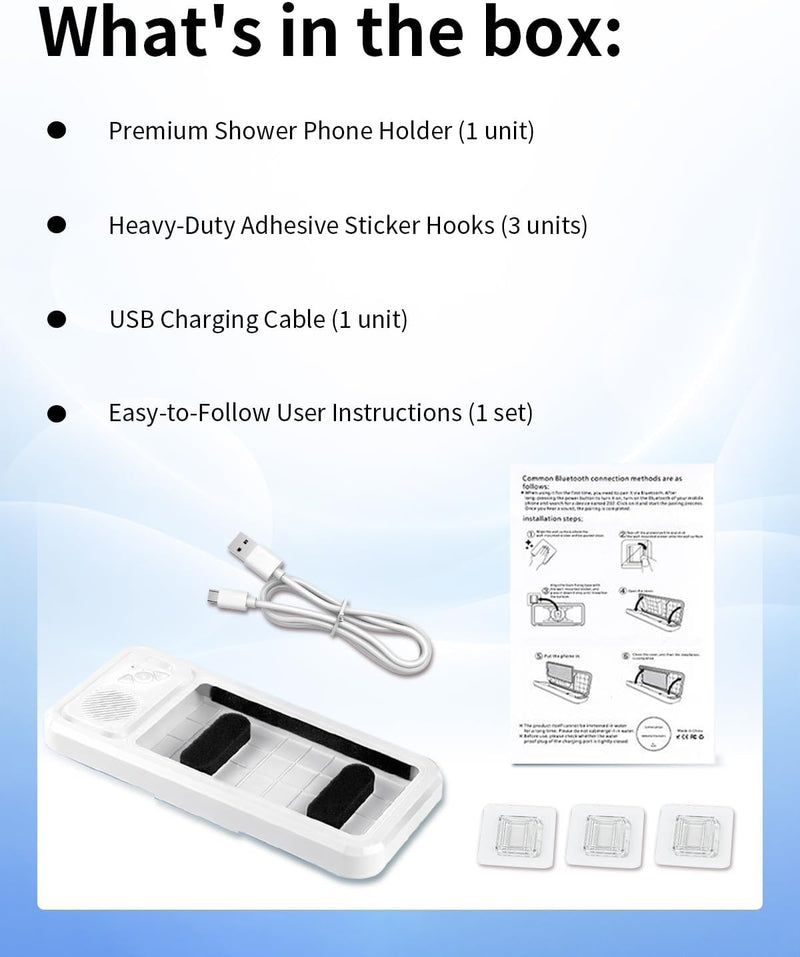 Waterproof Shower Phone Holder for iPhone, Bathroom Fan with Speaker