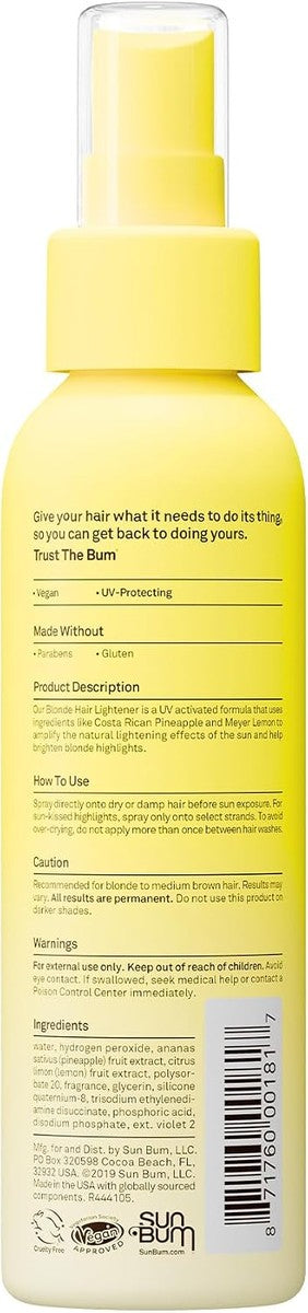 Sun Bum Spray aclarador para cabello rubio a castaño medio, protección UV, enriquecido con piña y limón Meyer, vegano, 4 onzas