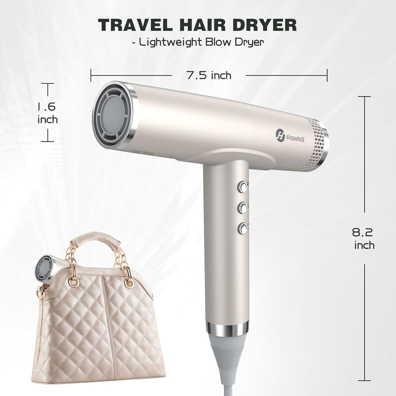 slopehill Secador de Pelo Profesional con Difusor, Secador de Pelo Iónico, Ligero Compacto Potente y Rápido Secador de Salón con Motor Sin Escobillas de Alta Velocidad, Secador de Pelo de Viaje, para