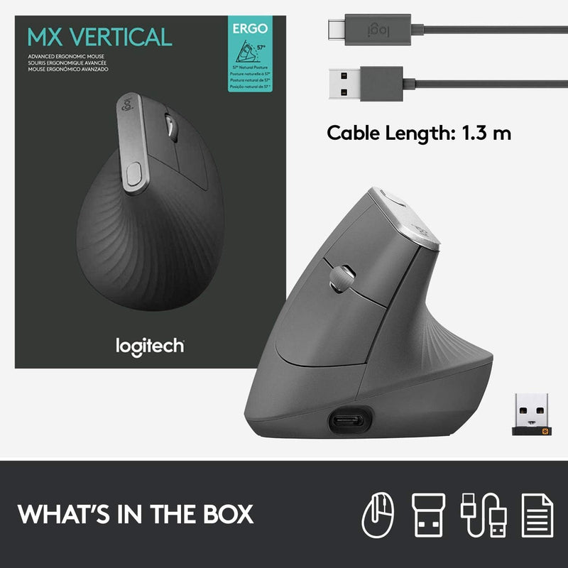 Logitech MX Vertical Wireless Mouse Ergonomic Design - Graphite