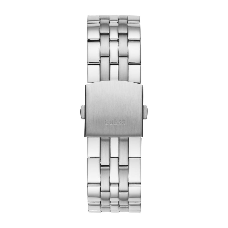 Reloj analógico GUESS para hombre con correa de acero, esfera negra y funciones de cronógrafo internacional