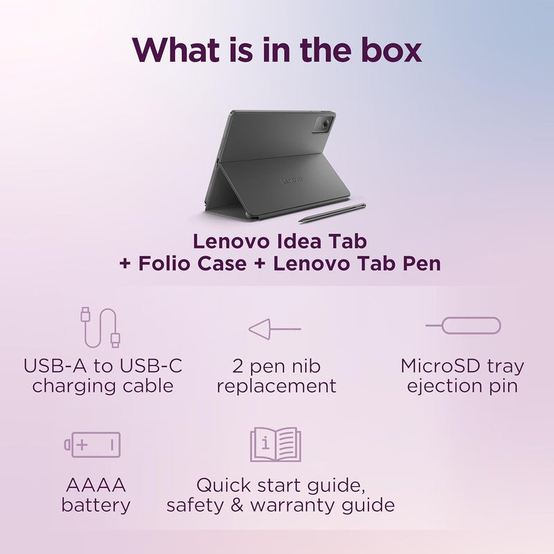 Lenovo Idea Tab - College Tablet - 11″ 2.5K IPS Touchscreen Display - 90Hz - MediaTek Dimensity 6300-8 GB Memory - 256 GB Storage - Integrated Arm Mali-G57 MC2 - Tab Pen and Folio Case