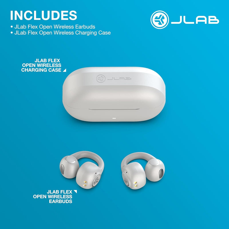 JLab, Flex, Open Ear Earbuds, Clip On Wireless Bluetooth Earbuds, Open Ear Headphones, Cloud White