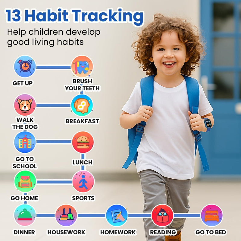 Melontti Waterproof Smart Watch for Kids Boys Ages 5-12 with 39 Games, HD Camera, Video, Music, Habit Tracking, Alarm, Pedometer, Kids Smart Watch Chrismars Birthday Gift for Boys Age 5 6 7 8(Blue)
