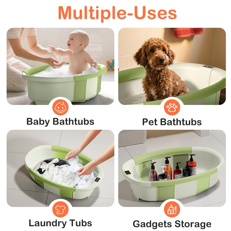 Spluvvly Bañera Plegable Grande para Bebé con Termómetro y Cojín Verde