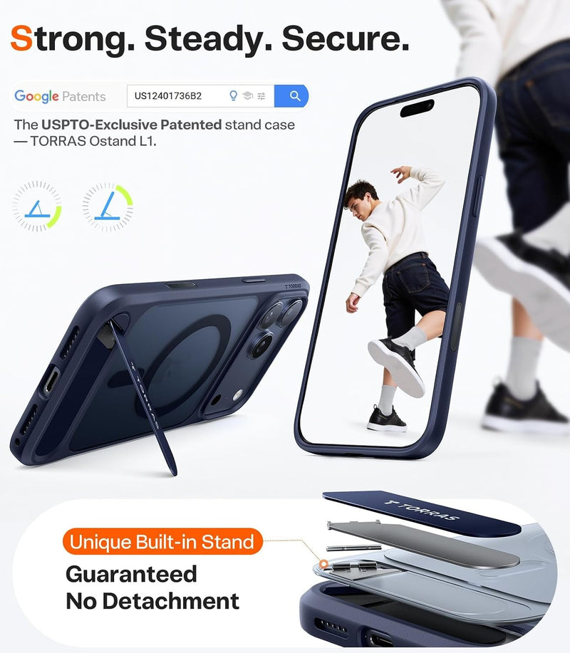 TORRAS Strong Magnetic Seamless Stand for iPhone 17 Pro Max Case Deep Blue