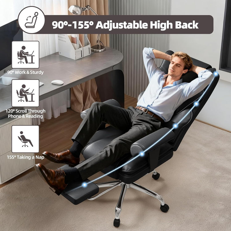 Silla ejecutiva de oficina con calefacción y masaje de 7 puntos, reposapiés