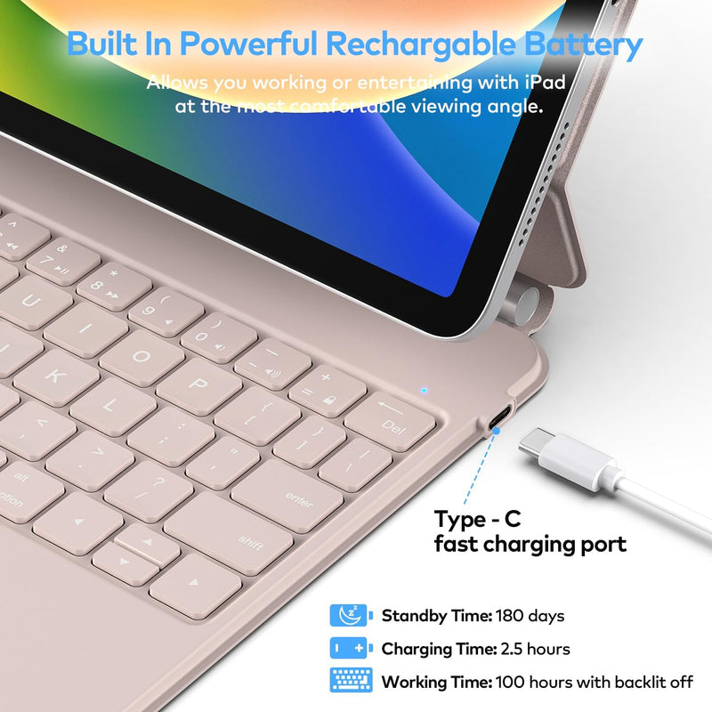 Funda con Teclado runelk para iPad 10.ª / 11.ª Gen (A16) - Oro Rosa