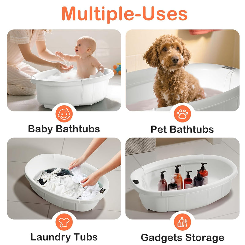 Spluvvly Bañera Plegable Grande para Bebé con Termómetro y Cojín Blanca