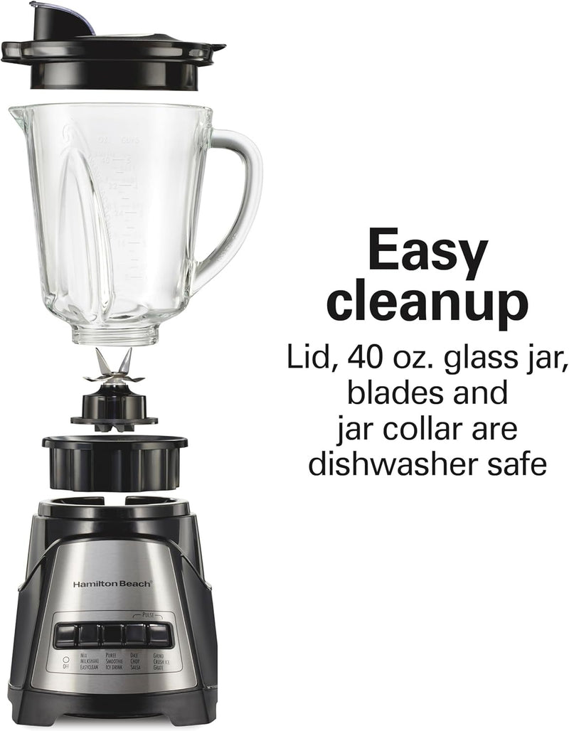Hamilton Beach Power Elite Wave Action Blender For Smoothies, 40 Oz Glass