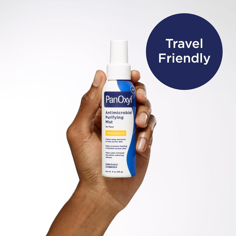 PanOxyl Niebla purificadora antimicrobiana, ácido hipocloroso, spray aclarador para la cara, ayuda a matar bacterias, purificar la piel, calmar el enrojecimiento, pH equilibrado, hipoalergénico, suave