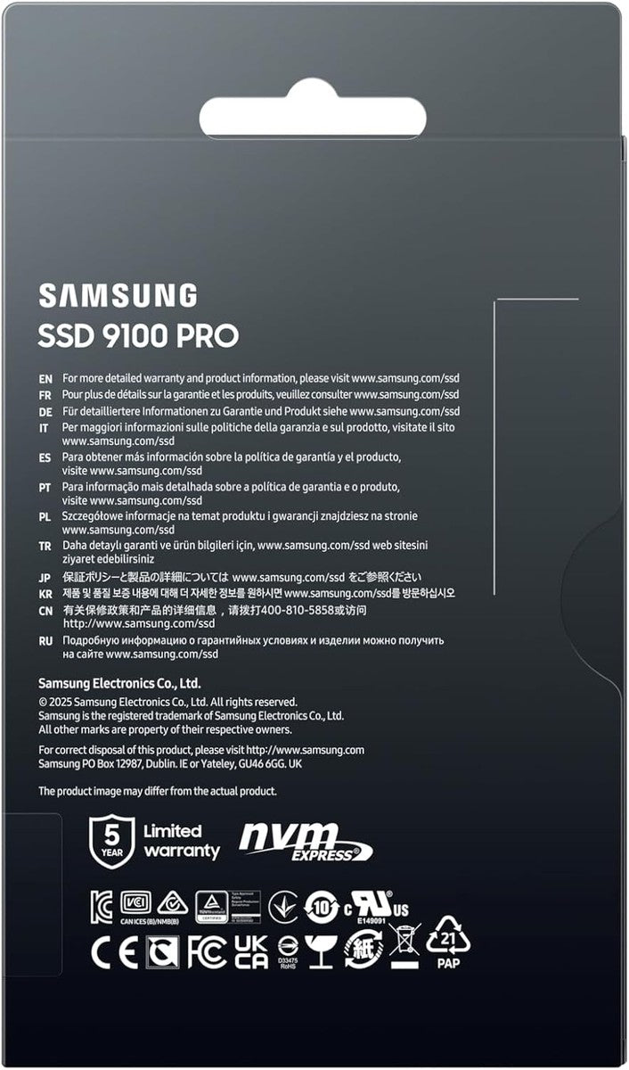 Samsung SSD 9100 PRO 1TB, PCIe 5.0x4 M.2 2280, Seq. Read Speeds Up to 14,700MB/s, Best for AI Computing, Gaming, and Heavy Duty Workstations (MZ VAP1T0B/AM)