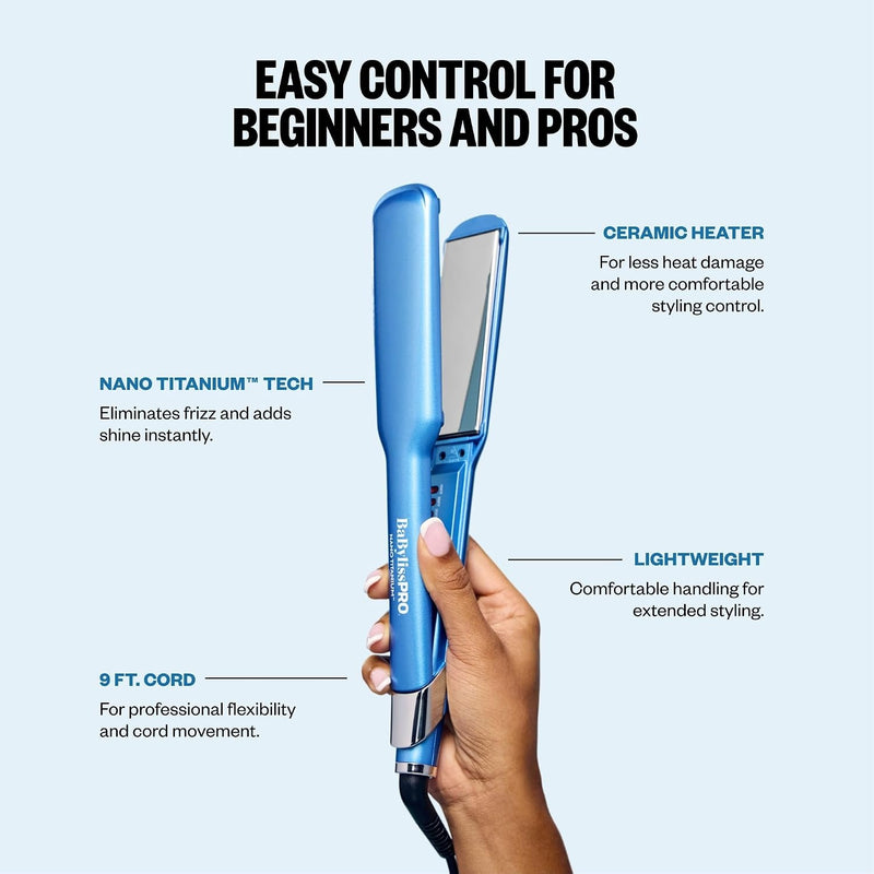 BaBylissPRO Nano Titanium Ultra-Sleek Hair Straightener, Flat Iron for All Hair Types✅ El alisador de pelo BaBylissPRO ultra elegante de 1 1/2 pulgadas ✅ Placas de titanio ultrasuaves y duraderas para
