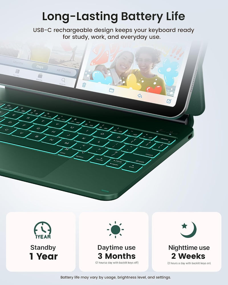Funda con Teclado typecase Edge para iPad 11" (A16) / 10.ª Gen - Verde Medianoche