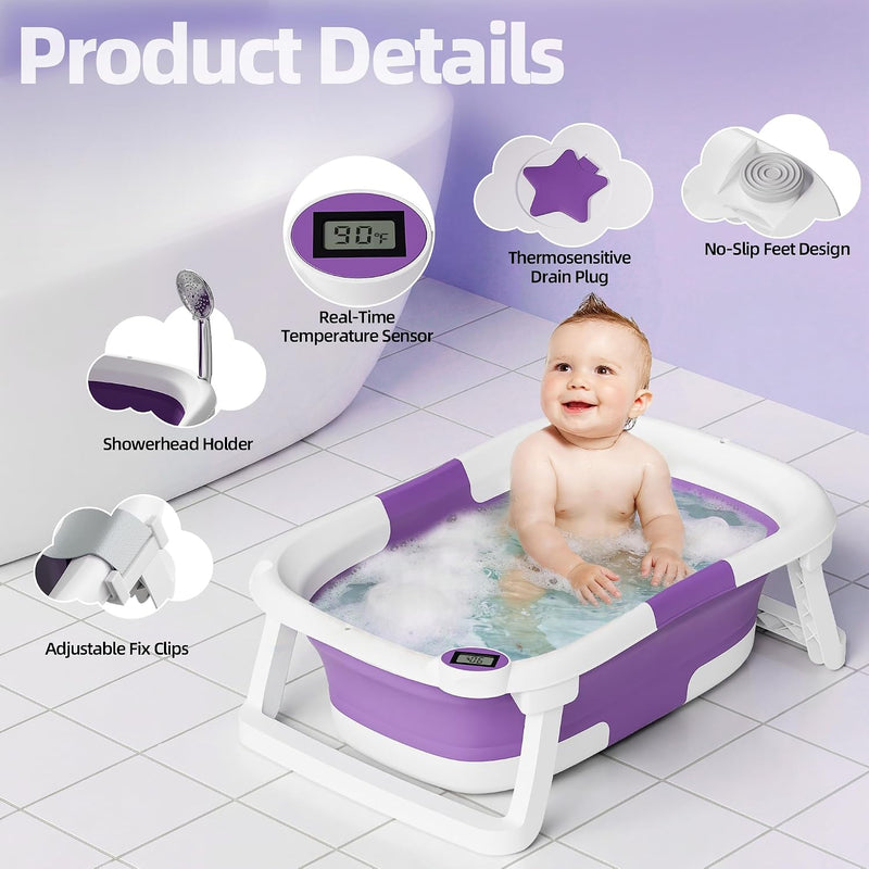 iBabyMax Bañera Plegable para Bebé con Termómetro 0 a 36 Meses Morada