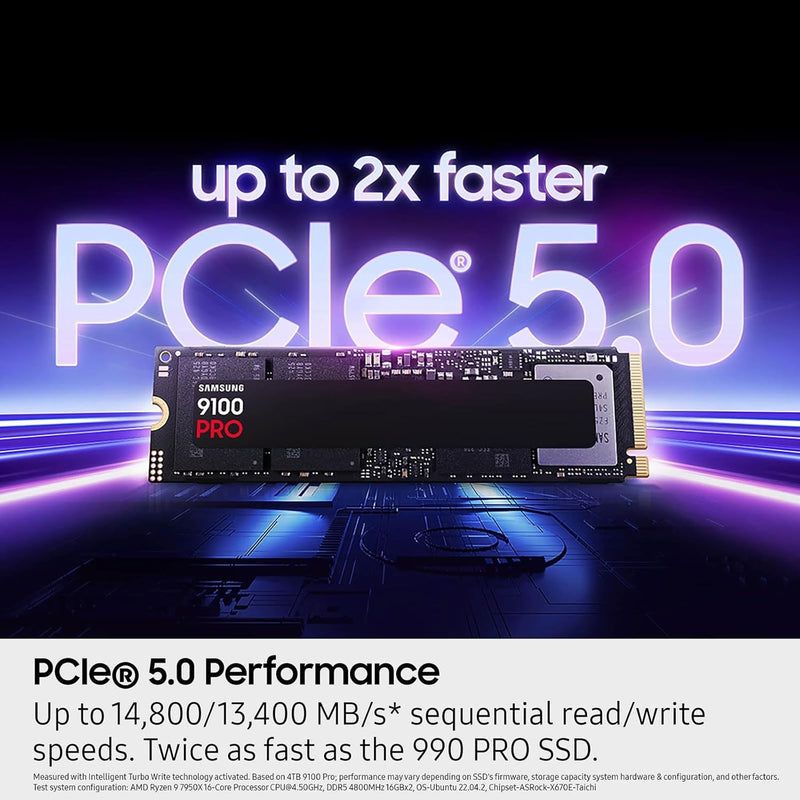Samsung SSD 9100 PRO 1TB, PCIe 5.0x4 M.2 2280, Seq. Read Speeds Up to 14,700MB/s, Best for AI Computing, Gaming, and Heavy Duty Workstations (MZ VAP1T0B/AM)
