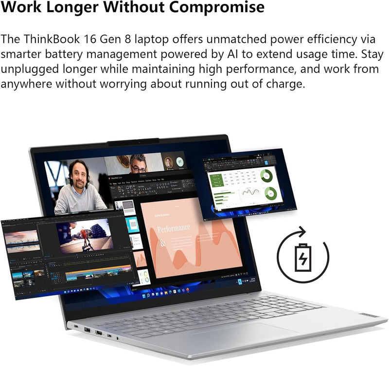 Lenovo ThinkBook 16 Gen 8 Business Laptop, 16" WUXGA IPS Display, Intel Core Ultra 7 255H, 32GB DDR5 RAM, 1TB PCIe SSD, Fingerprint Reader, Copilot AI PC Office 365 for Web, Arctic Grey Windows 11 Pro