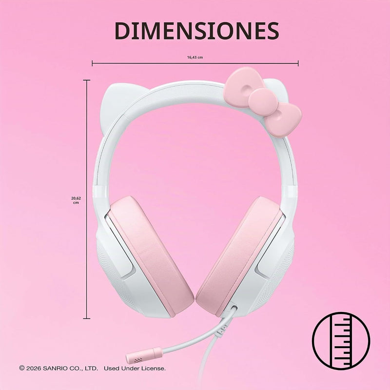 Razer Kraken Kitty V2 USB Wired Headset: Hello Kitty Ears - Chroma RGB Stream Reactive Lighting, HyperClear Cardioid Mic, 7.1 Surround Sound, Triforce 40mm Drivers - Hello Kitty Edition