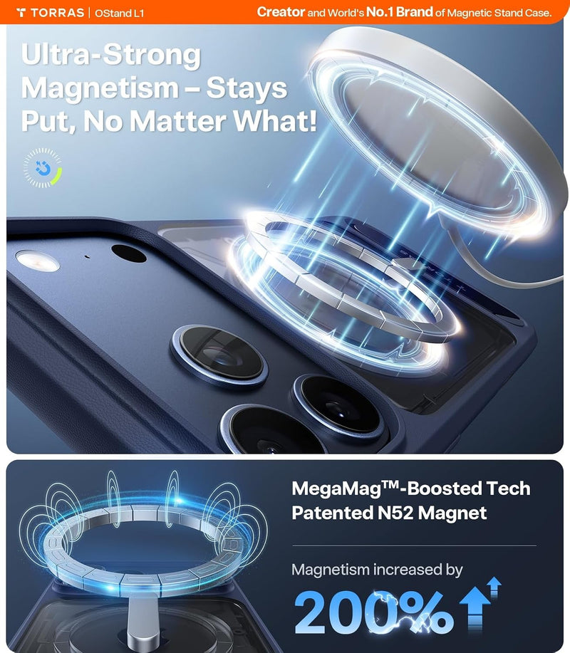 TORRAS Strong Magnetic Seamless Stand for iPhone 17 Pro Max Case Deep Blue
