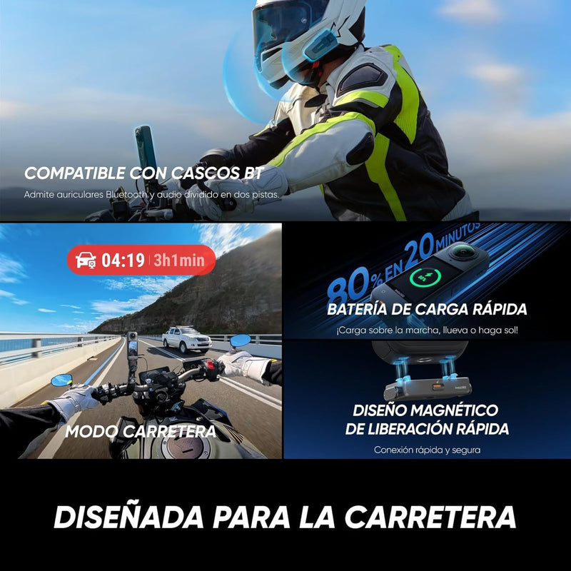 Insta360 X5 Motorcycle Bundle - Waterproof 8K 360° Action Camera, Rugged & Replaceable Lens, 3-Hour Battery, Clear Audio, Stabilization, Invisible Selfie Stick Effect, Leading Low Light