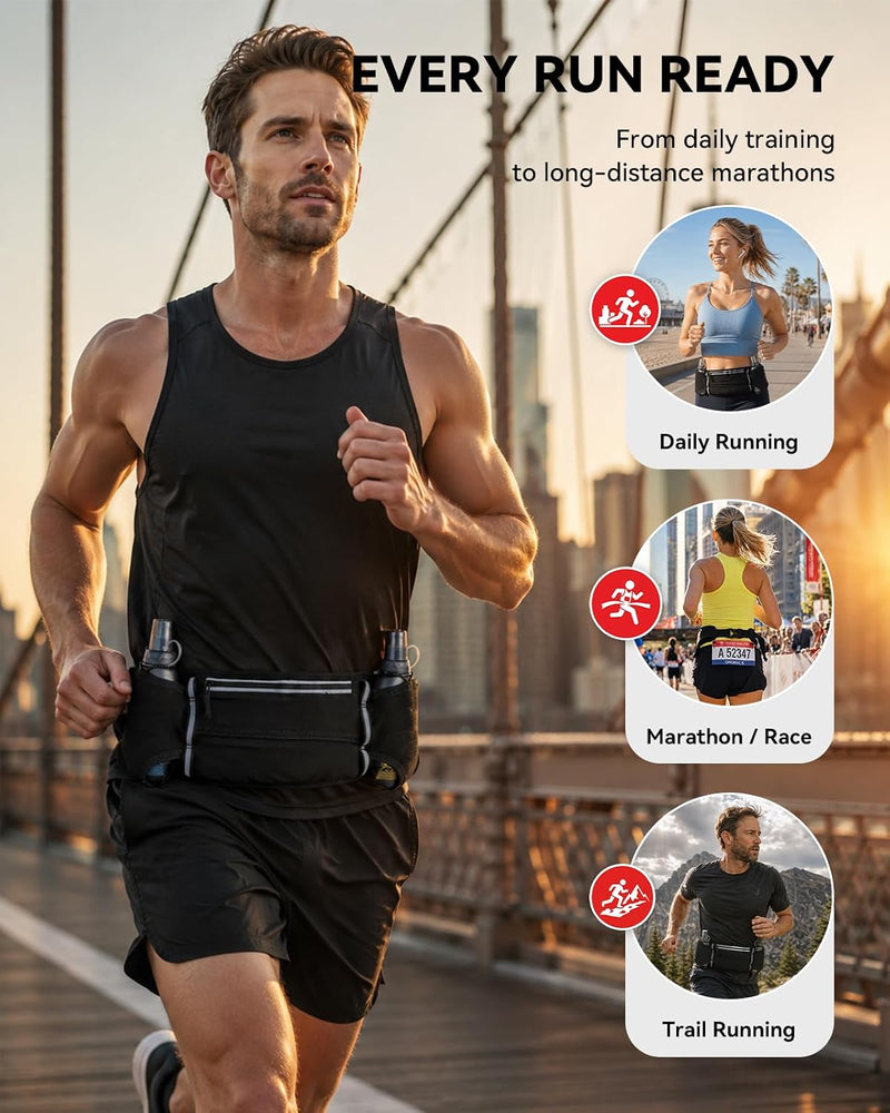UTOBEST Running Hydration Belt with 2 Soft Flasks, 6-Pocket Waist Pack B5