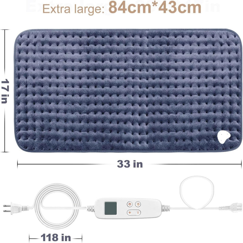 VAAGHANM Almohadilla calefactora: 33 x 17 pulgadas almohadilla térmica eléctrica para espalda - Almohadilla térmica extra grande para hombro/cuello/rodilla/brazos - Temporizador mejorado de 6 y 6