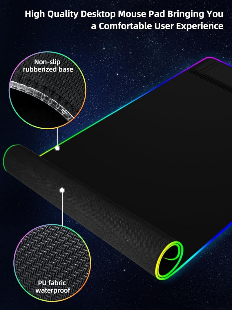 Miroddi XXL Mouse Pad with Phone Holder - Black, RGB Desk Mat with 15W Fast Charging, LED Gaming Mousepad with 11 Light Colors, Waterproof Non-Slip Pad for Office & Home (Black with PD Adapter)