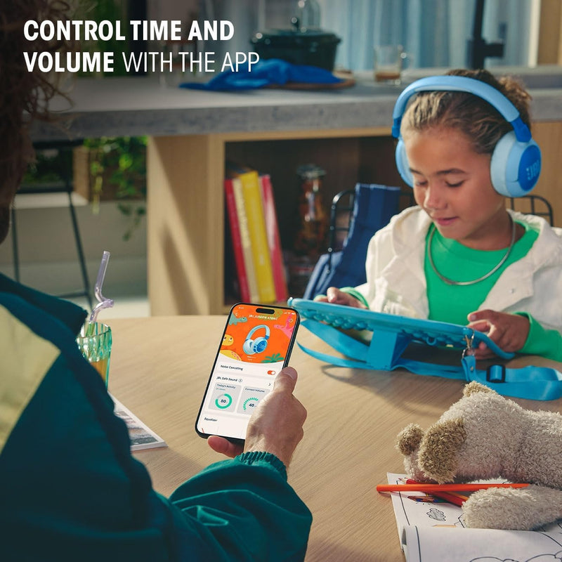 JBL Junior 470NC - Wireless Over-Ear Noise Cancelling Kids Headphones with JBL Safe Sound (<85dB), Fit for Kids, Parental Control with Customizable Volume & Playtime and 50Hr Battery Life (White)