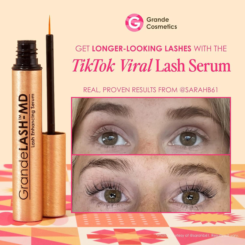 Grande Cosmetics GrandeLASH-MD Suero Potenciador de Pestañas - Fórmula Infundida con Péptidos y Vitaminas para Pestañas más Largas, Gruesas y de Aspecto más Completo - Probado por Oftalmólogos