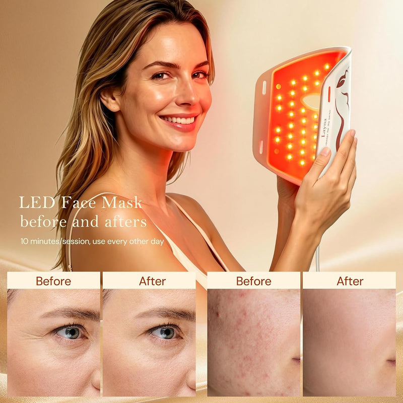 SMOOTHPRO Máscara de terapia de luz roja para arrugas faciales, máscara facial portátil de silicona, terapia de luz para cara completa, incluso tono de piel, líneas finas y arrugas, tratamiento de 10
